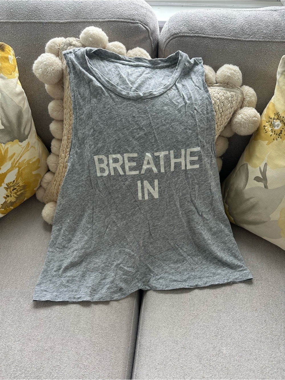J. Crew Gray 'BREATHE IN' Sleeveless women's Muscle Tee